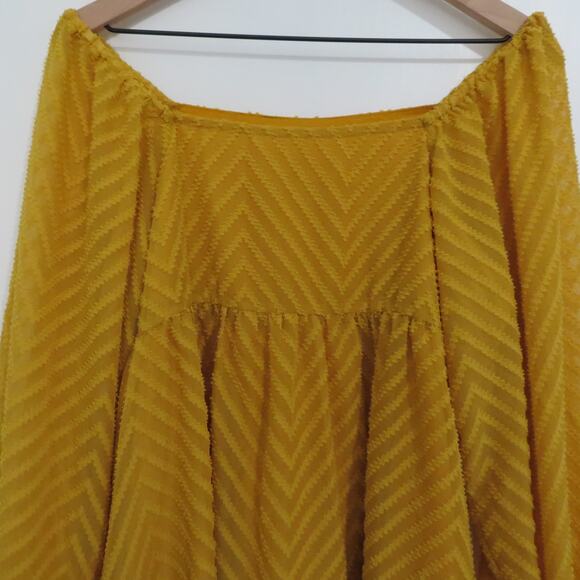 Womens Sz S Mustard Yellow Off the Shoulder Puffy Sleeve Flowy Mini Dress - Picture 3 of 6